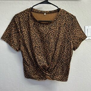 Cropped cheetah print tie waist top